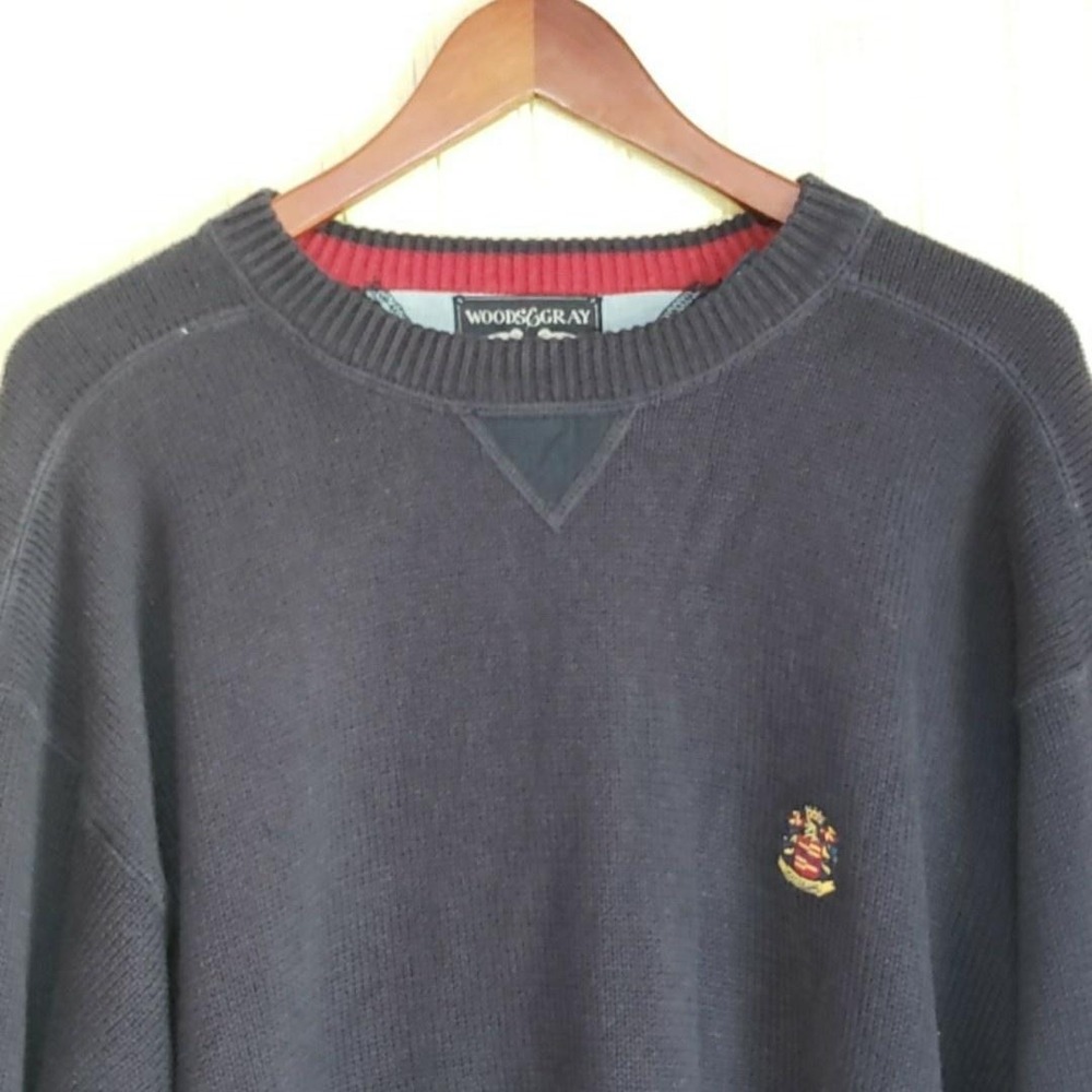 Woods & Gray Sweater Mens Large Blue 100% Cotton Crewneck Knit Pullover Logo